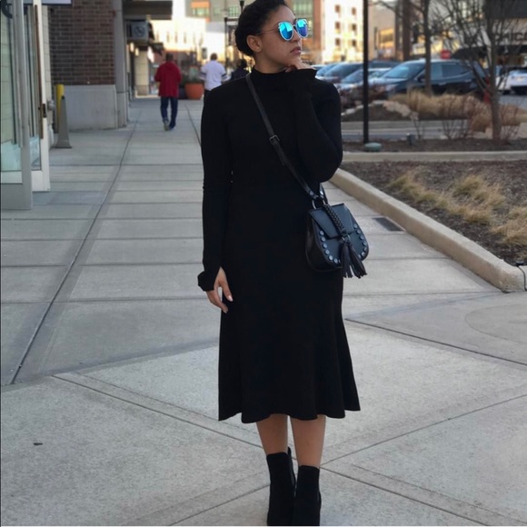 black turtleneck midi dress